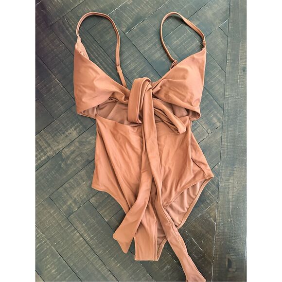 Aerie Tan Tie Front One Piece Swimsuit Size Small New - Picture 1 of 3